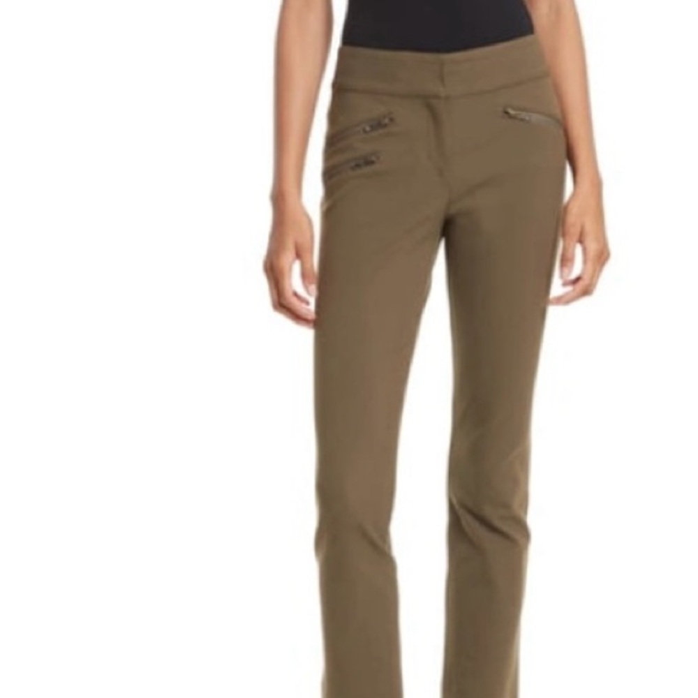 Veronica Beard ADELAIDE ZIPPER POCKET SKINNY STRAIGHT LEG PANTS ARMY GREEN Sz 8